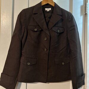 Ann Taylor LOFT brown linen SUIT SET jacket -sz 4 pants sz- 6